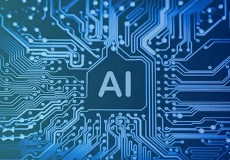 Circuit board with an AI chip representing business automation