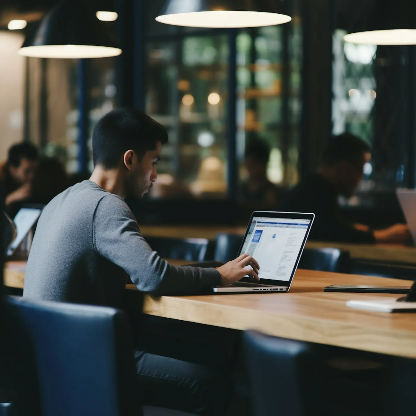 Business owner working on a laptop in a cafe while Q4 Workspace handles the busywork