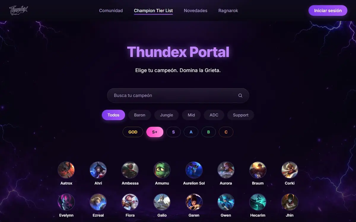 Thundex portal homepage